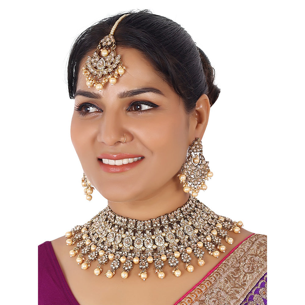 Indian Bridal Jewellery Gold Plated With Earings Necklace Set With Tikka