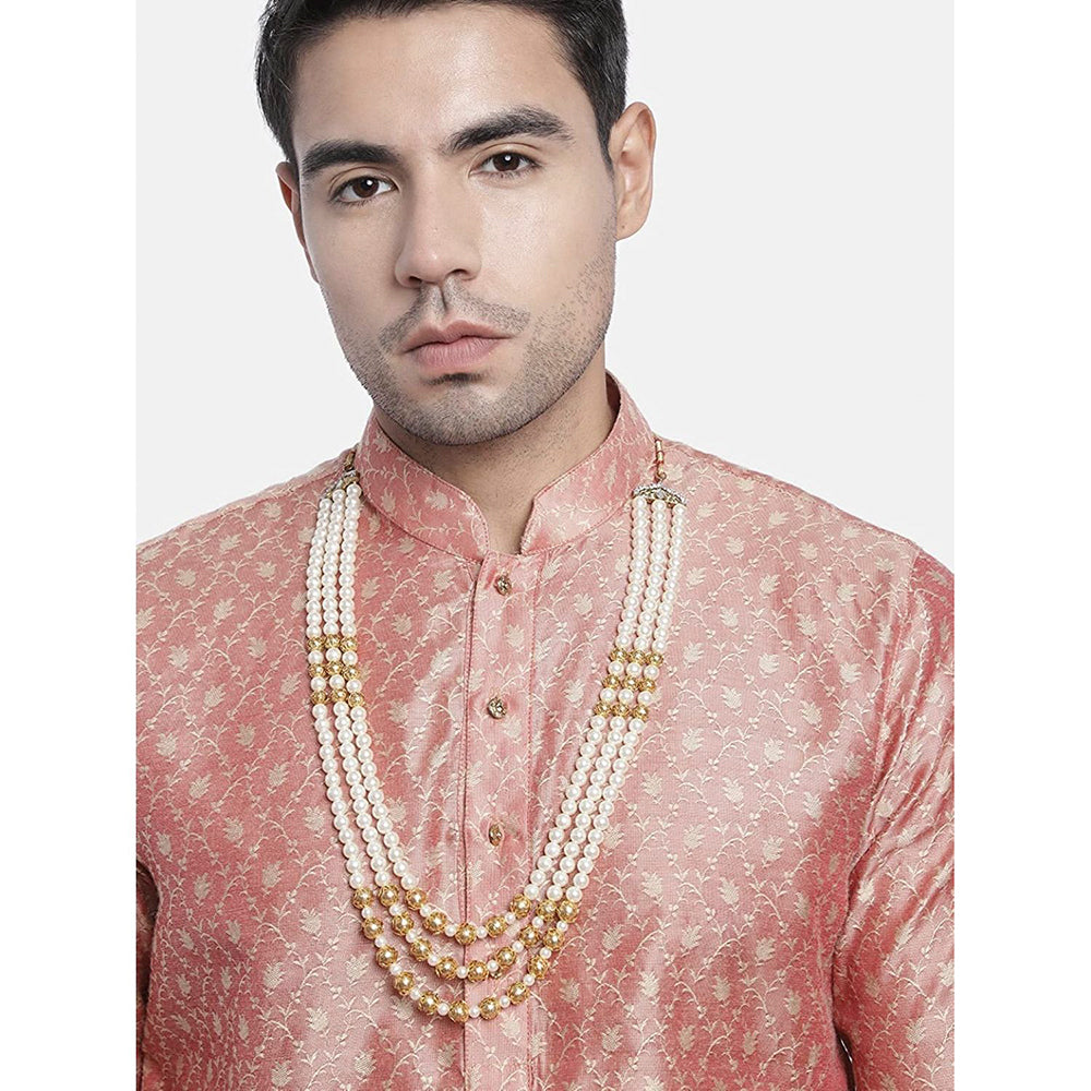 Mens Layered Indian Pearls Groom Necklace Mala For Sherwani