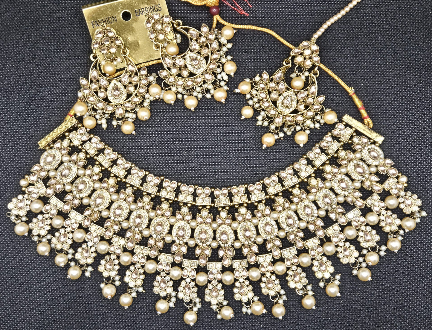 Indian Bridal Jewellery Gold Plated With Earings Necklace Set With Tikka