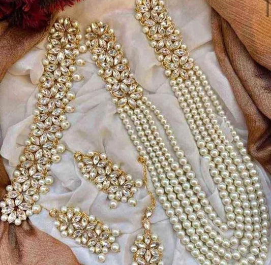 Pearls Multi layers Long Necklace Choker Full Wedding Jewellery Set