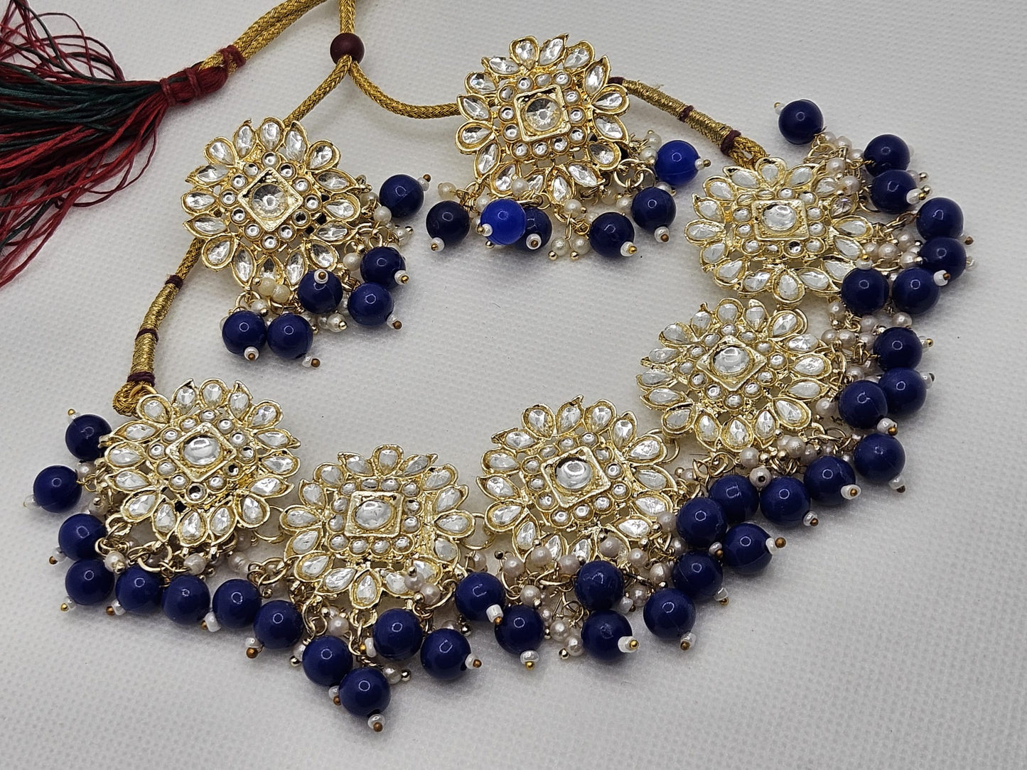 Indian Style Gold Finish Choker Necklace Set Womens Jewellery