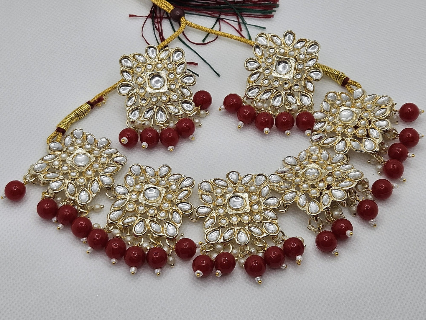 Indian Style Gold Finish Choker Necklace Set Womens Jewellery