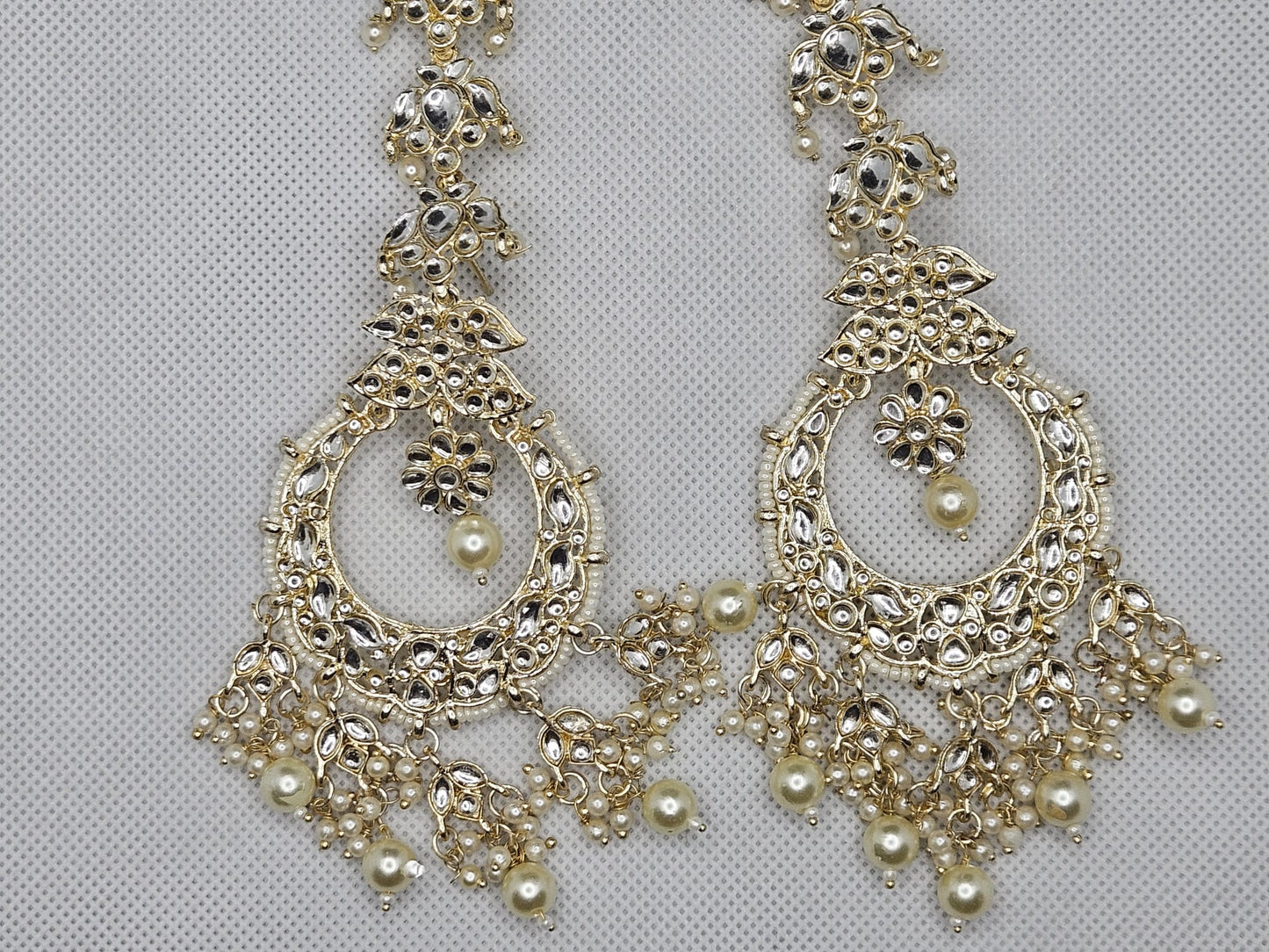 Indian Designer Gold Finish Kundan & Pearl Dangler Earrings