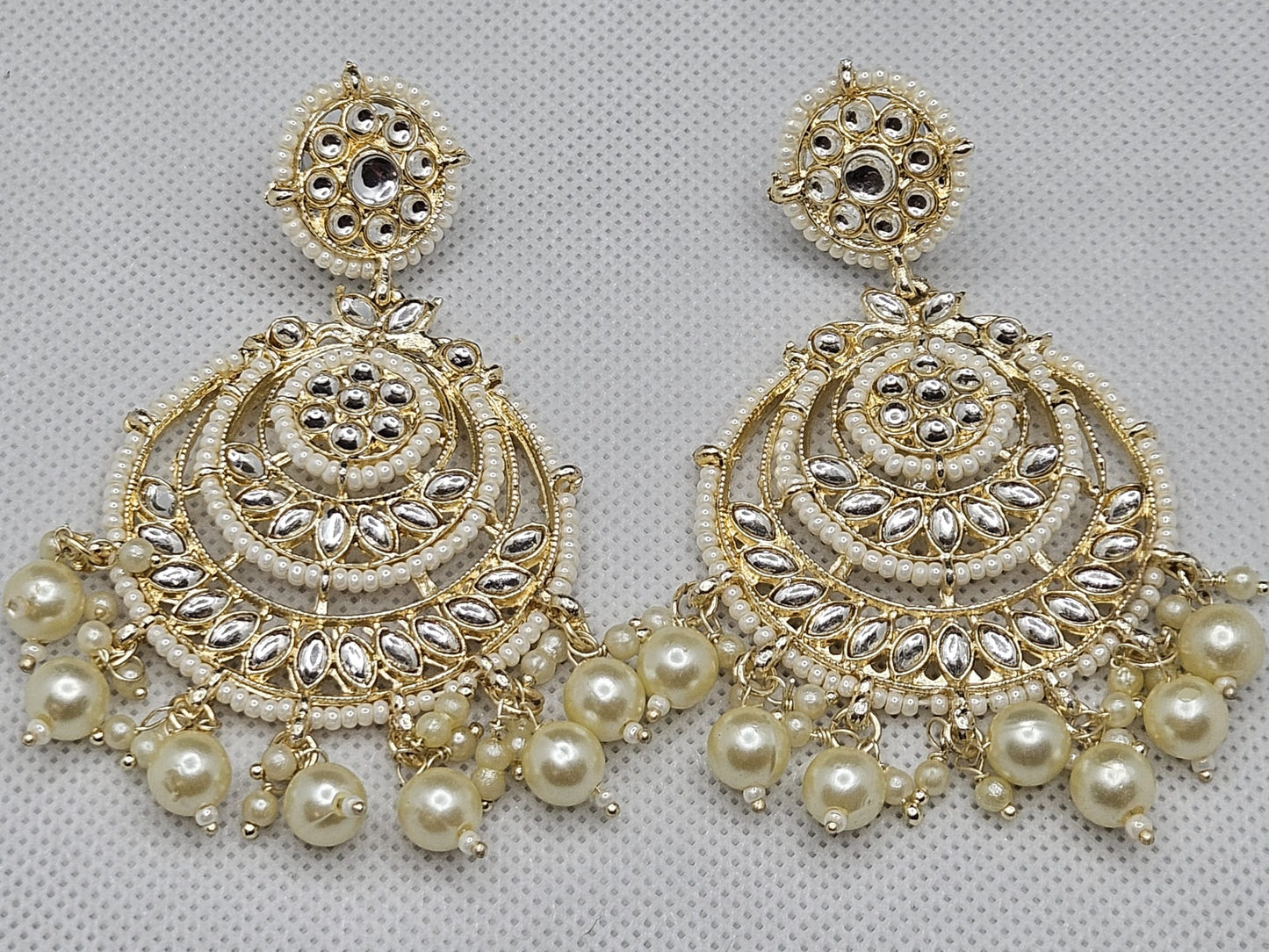 Indian Designer Gold Finish Kundan & Pearl Dangler Earrings