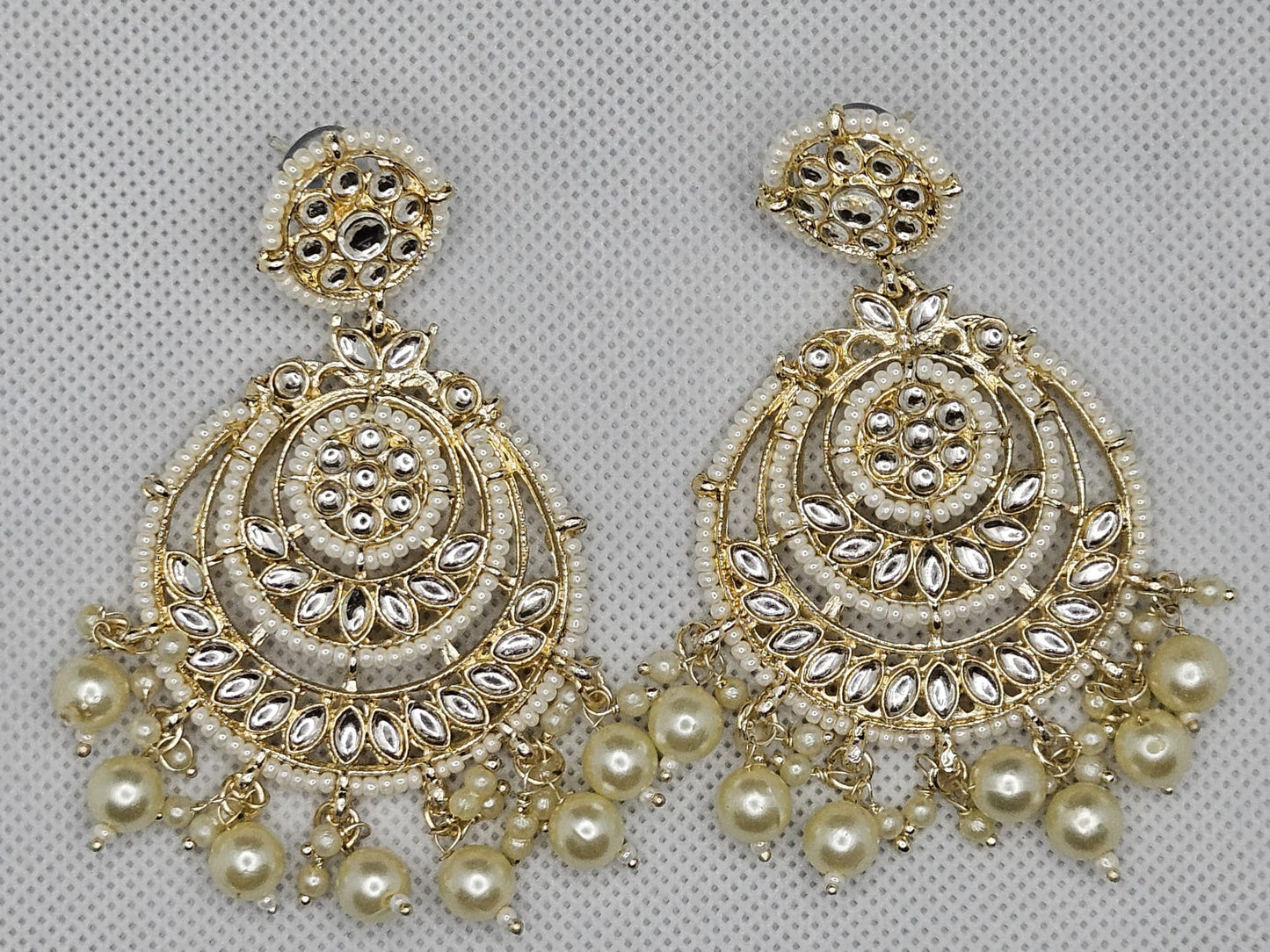 Indian Designer Gold Finish Kundan & Pearl Dangler Earrings