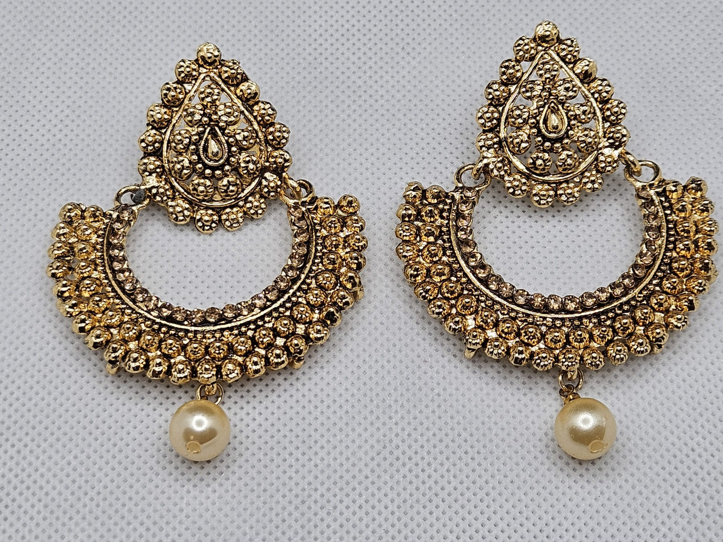 Indian Style Polki Gold Base Chandbali Dangler Earrings