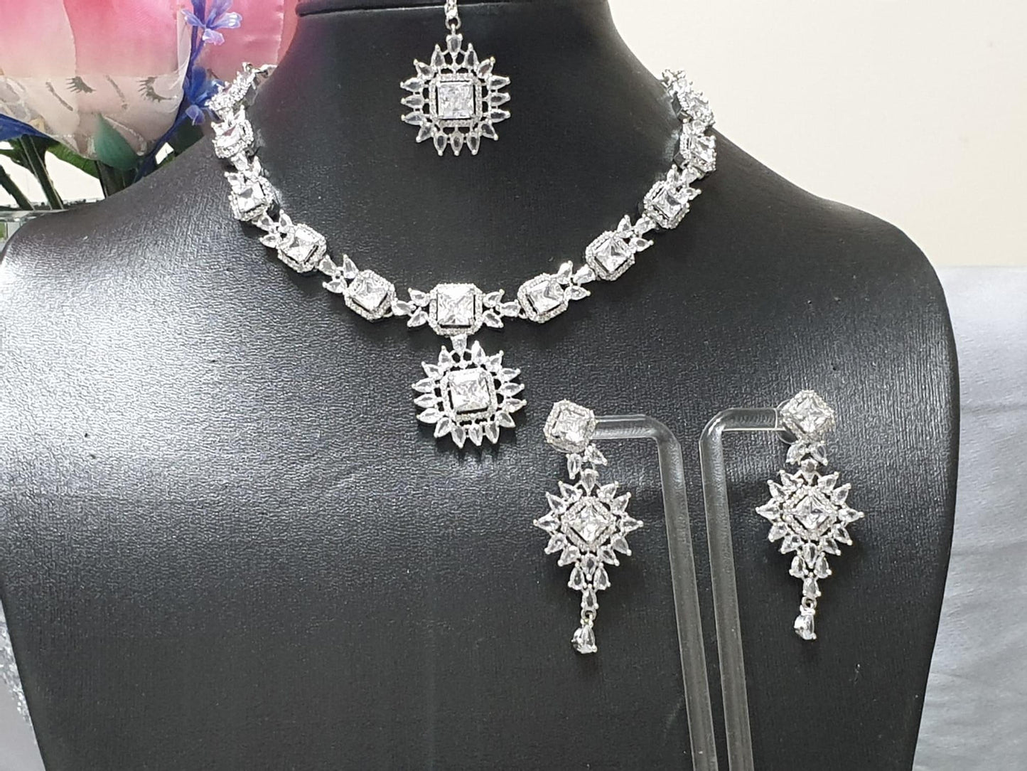 American Diamond Indian Zircon Fine Quality Womens Full Jewellery Set