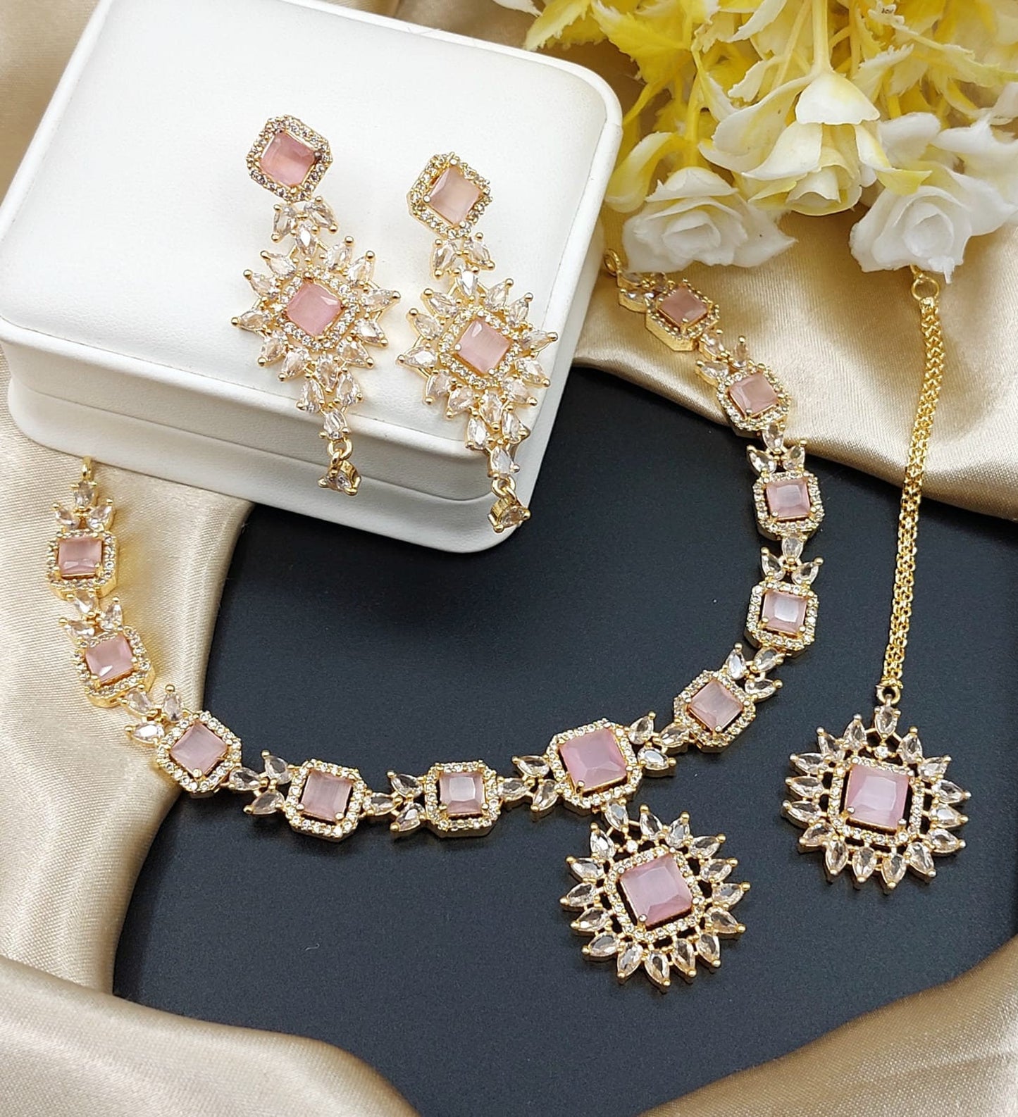 American Diamond Indian Zircon Fine Quality Womens Full Jewellery Set