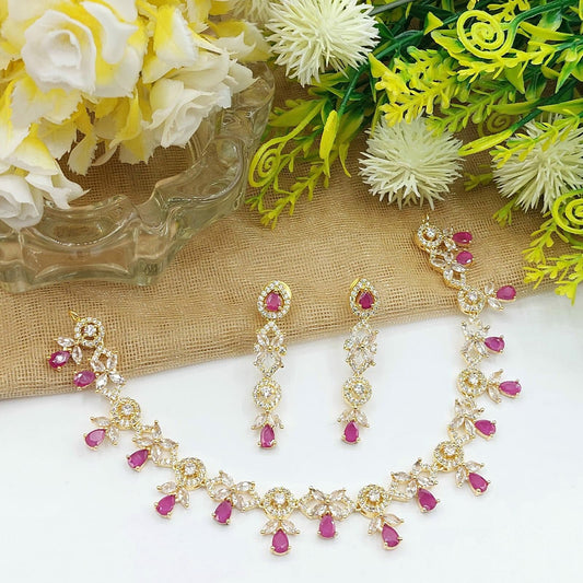 American Diamond Gold Plated  Indian Zircon Necklace Set