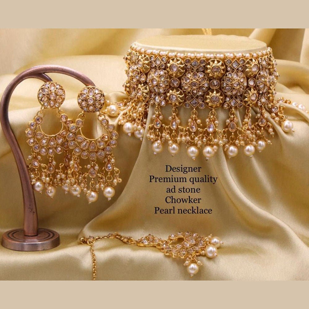 Indian Gold Finish Pearls And Stones Choker Jewellery Sets