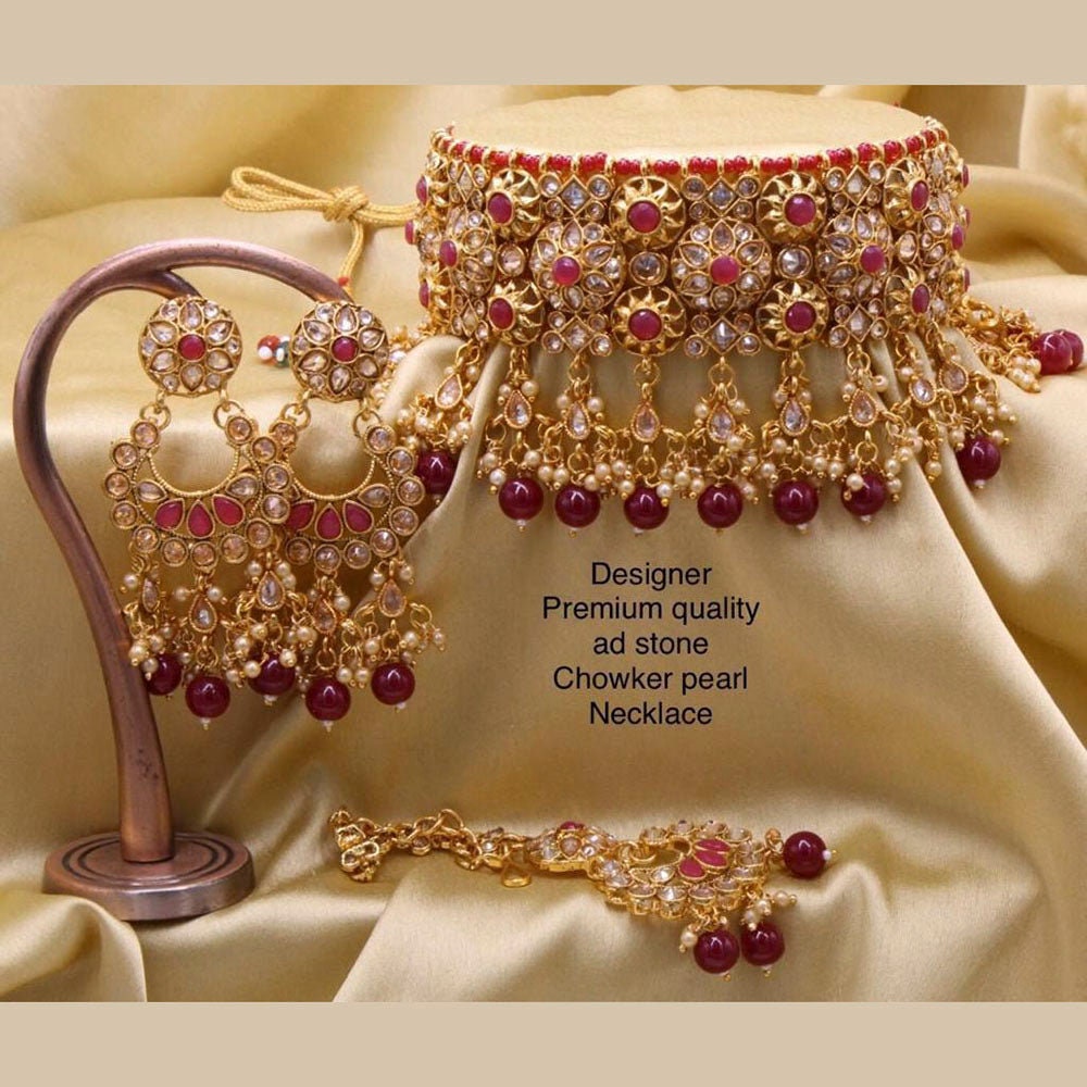 Indian Gold Finish Pearls And Stones Choker Jewellery Sets