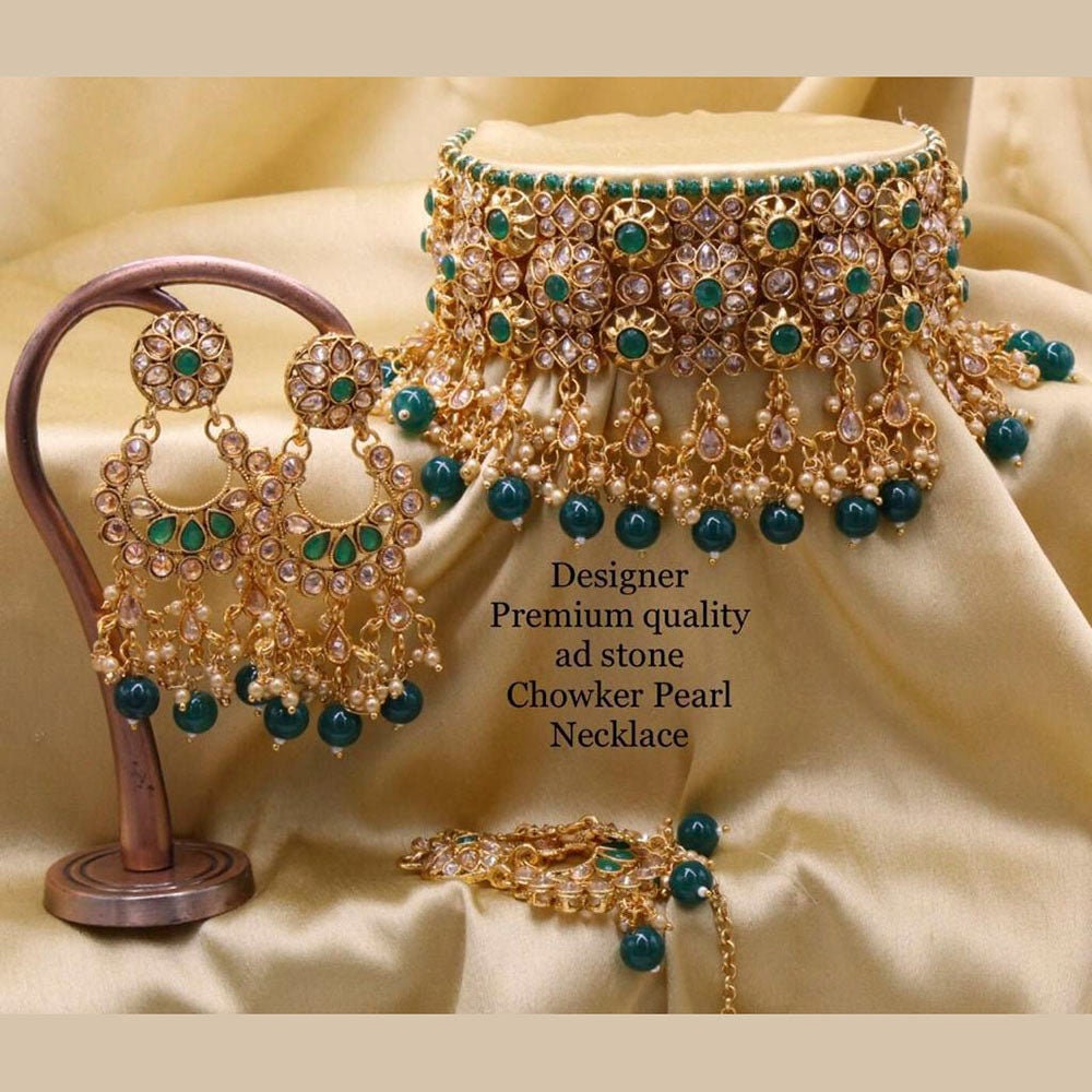 Indian Gold Finish Pearls And Stones Choker Jewellery Sets