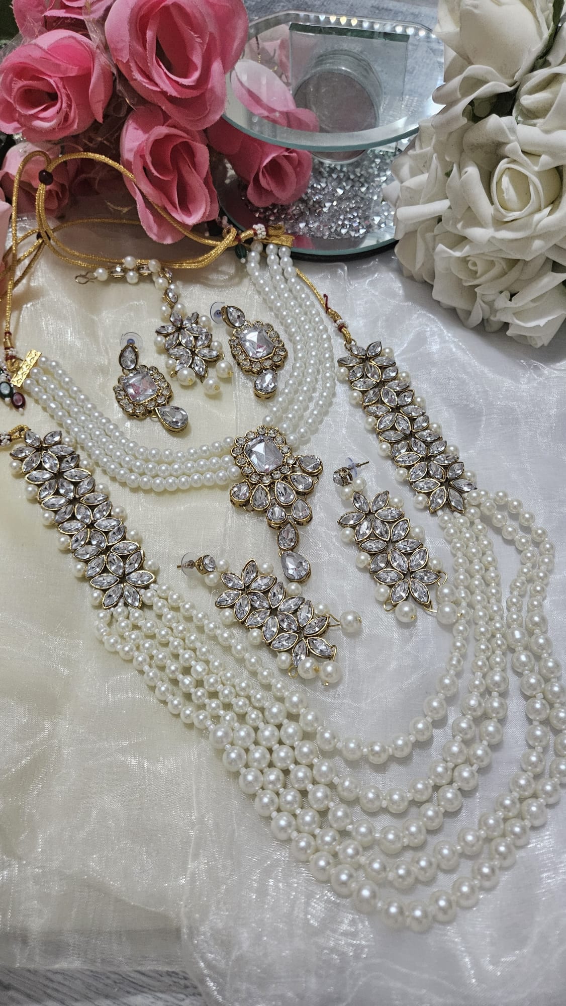 Pearls Multi layers Long Double Necklace Wedding Jewellery