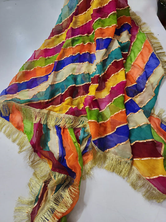 Multicoloured Rainbow Gotta Work Chiffon Dupatta Mehndi Dholki