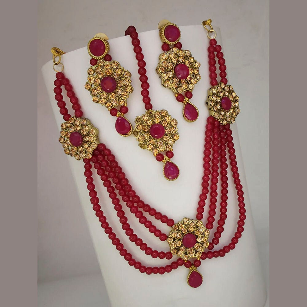 Bollywood Jewellery Austrian Stone Gold Red Pearls Necklace Set