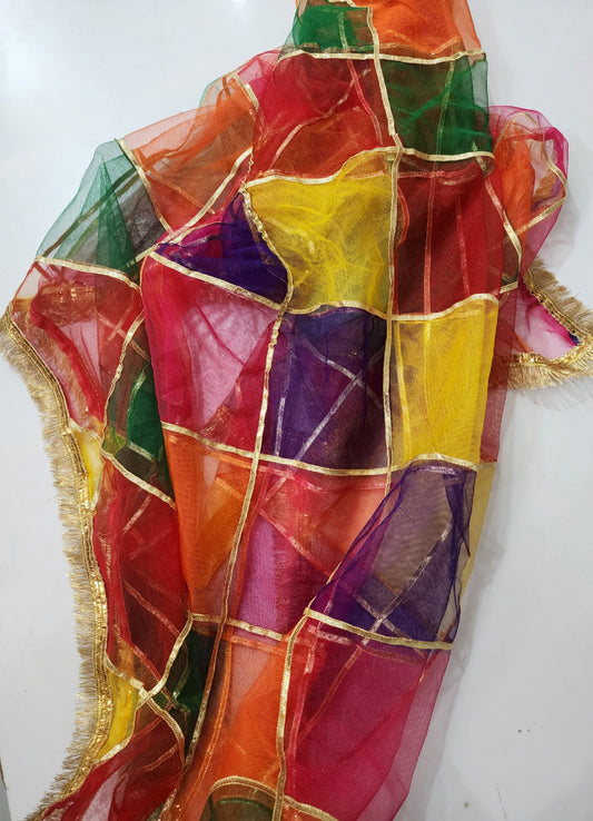 Multicoloured Rainbow Gotta Net Mehndi Dholki Dupatta