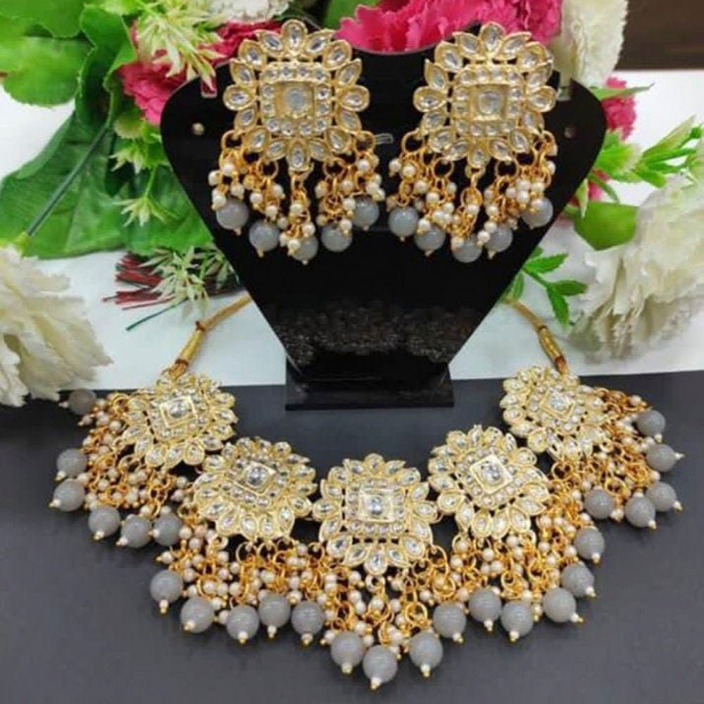 Indian Style Gold Finish Choker Necklace Set Womens Jewellery