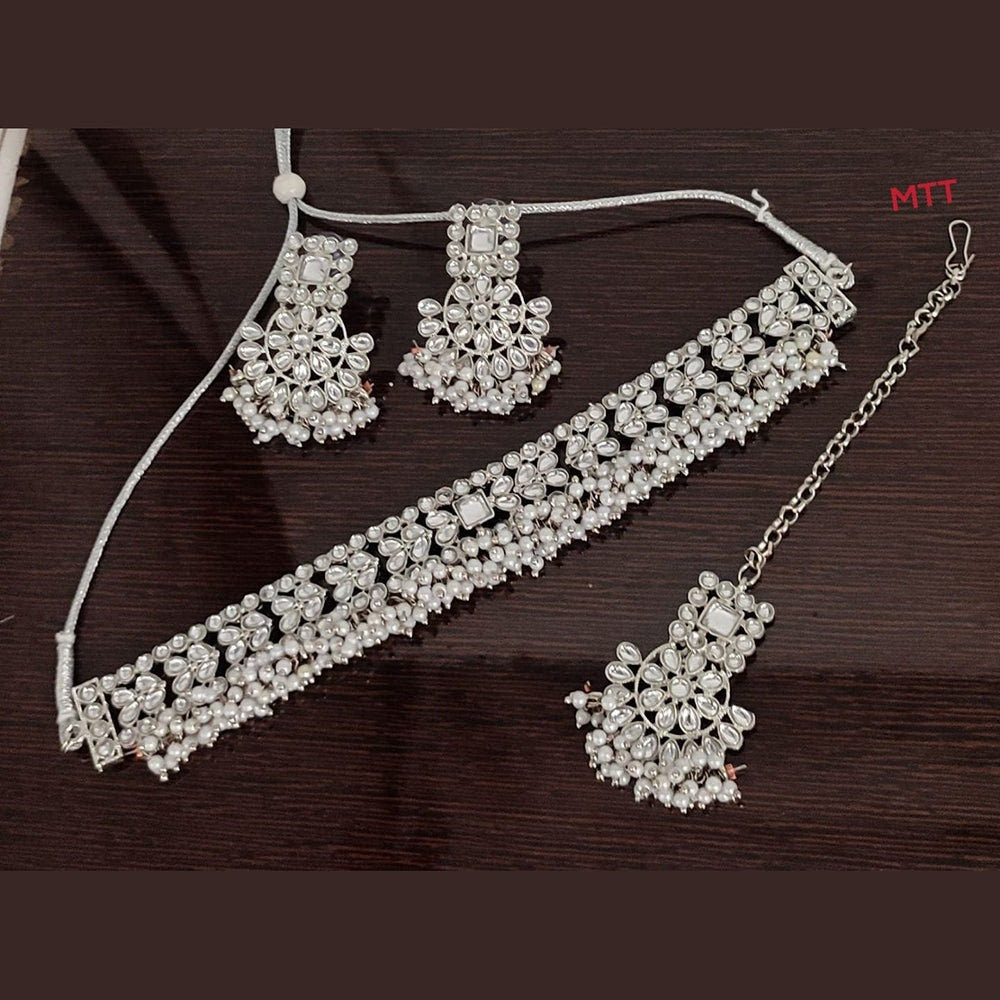 Asian Jewellery Gold and silver Plated Pearls Gajra Choker Necklace Set