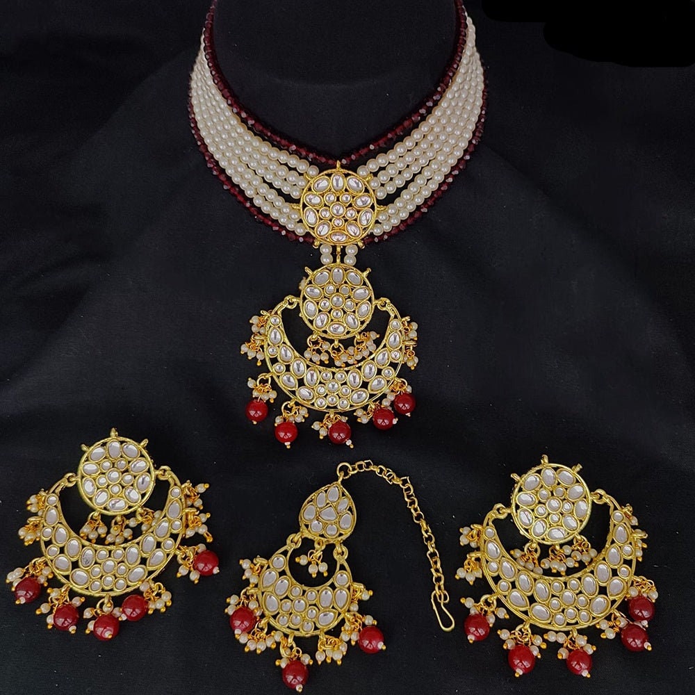 Asian Style Gold Finish Pearls Stone Necklace Sets