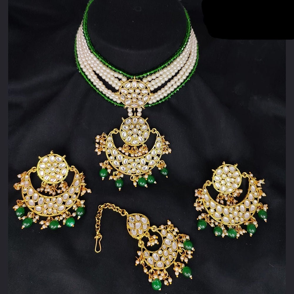 Asian Style Gold Finish Pearls Stone Necklace Sets