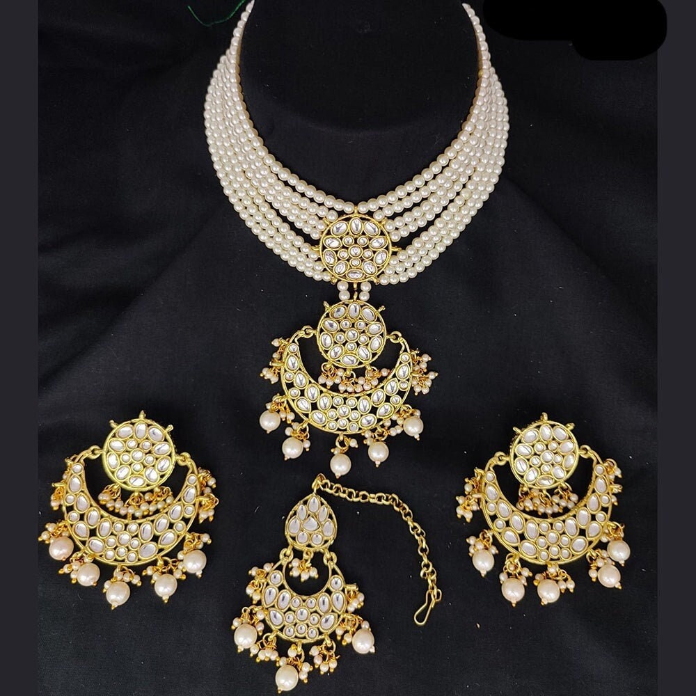 Asian Style Gold Finish Pearls Stone Necklace Sets