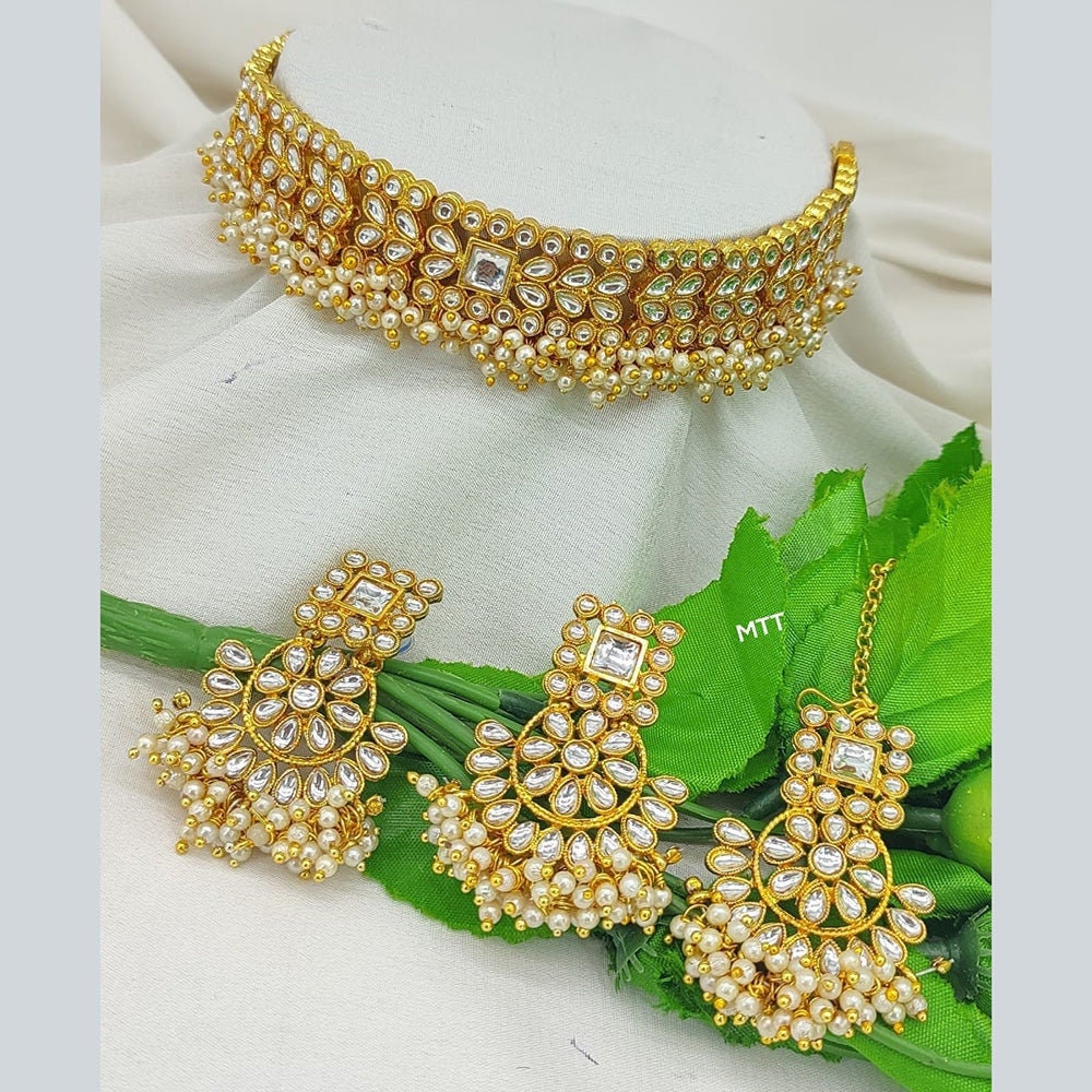 Asian Jewellery Gold and silver Plated Pearls Gajra Choker Necklace Set