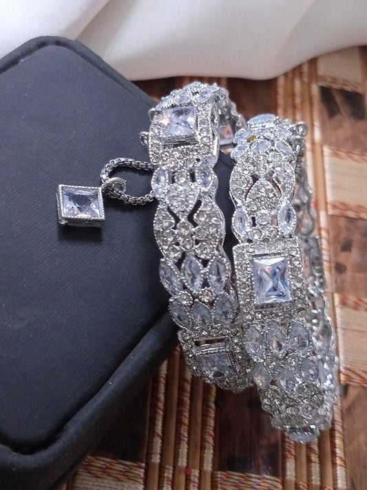 Indian Fine Quality Silver Plated Zircon Stones And Crystals Openable 2 Kadas