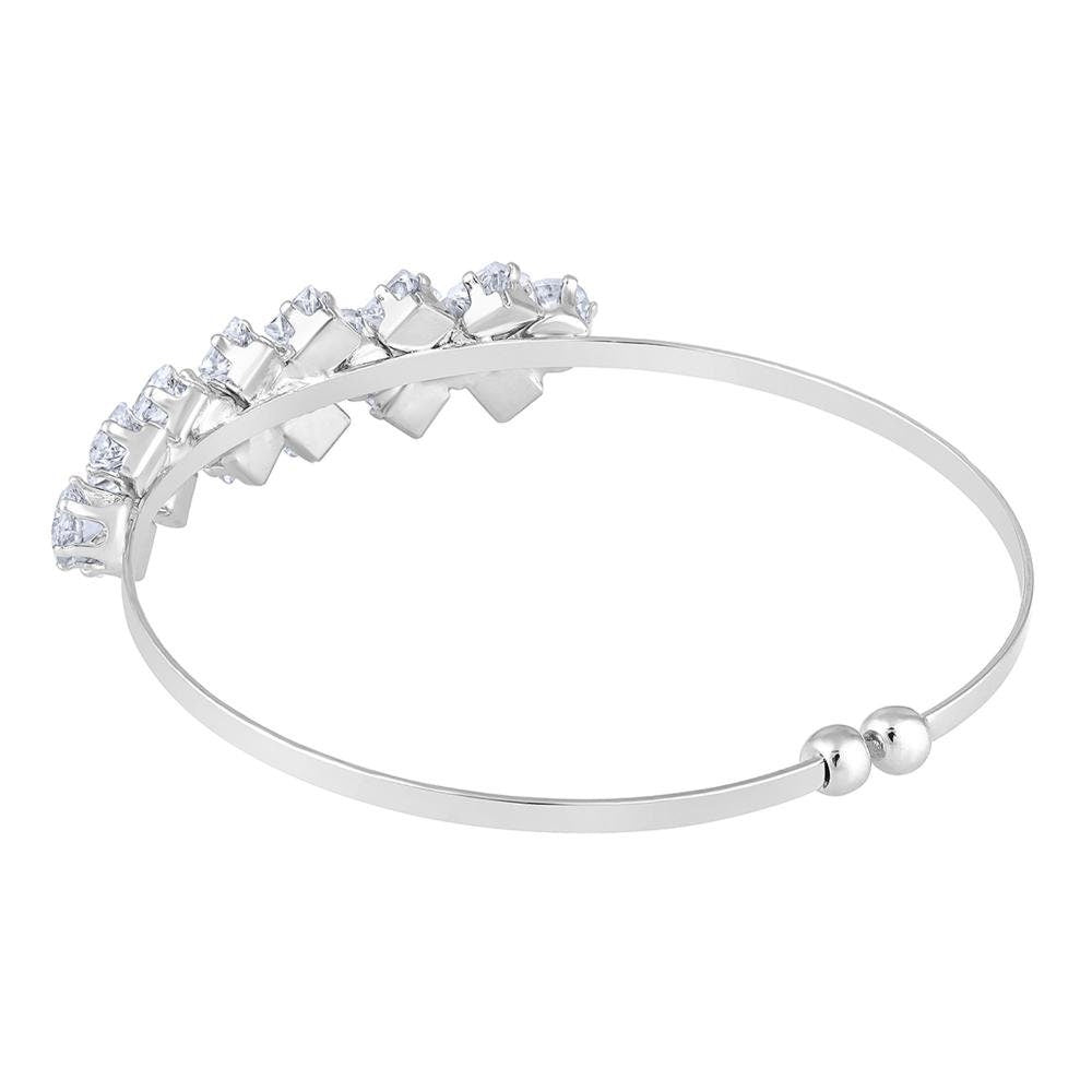 Rhodium Plated Floral Design White Cubic Zriconia openable Bracelet