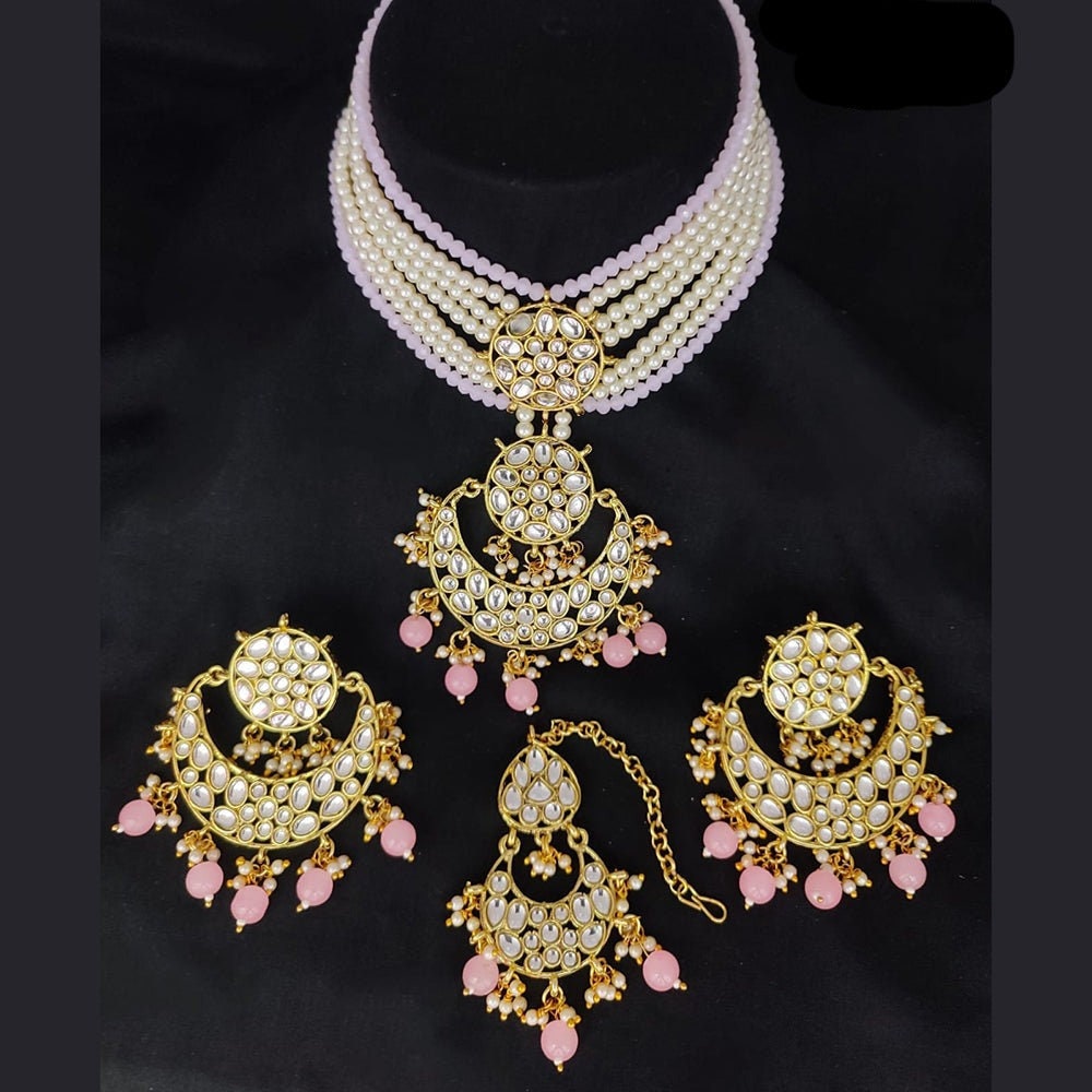 Asian Style Gold Finish Pearls Stone Necklace Sets