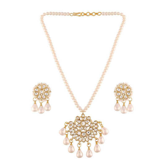 Gold Plated White Pearl Chain Pendant Jewellery Set