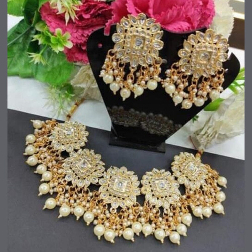 Indian Style Gold Finish Choker Necklace Set Womens Jewellery