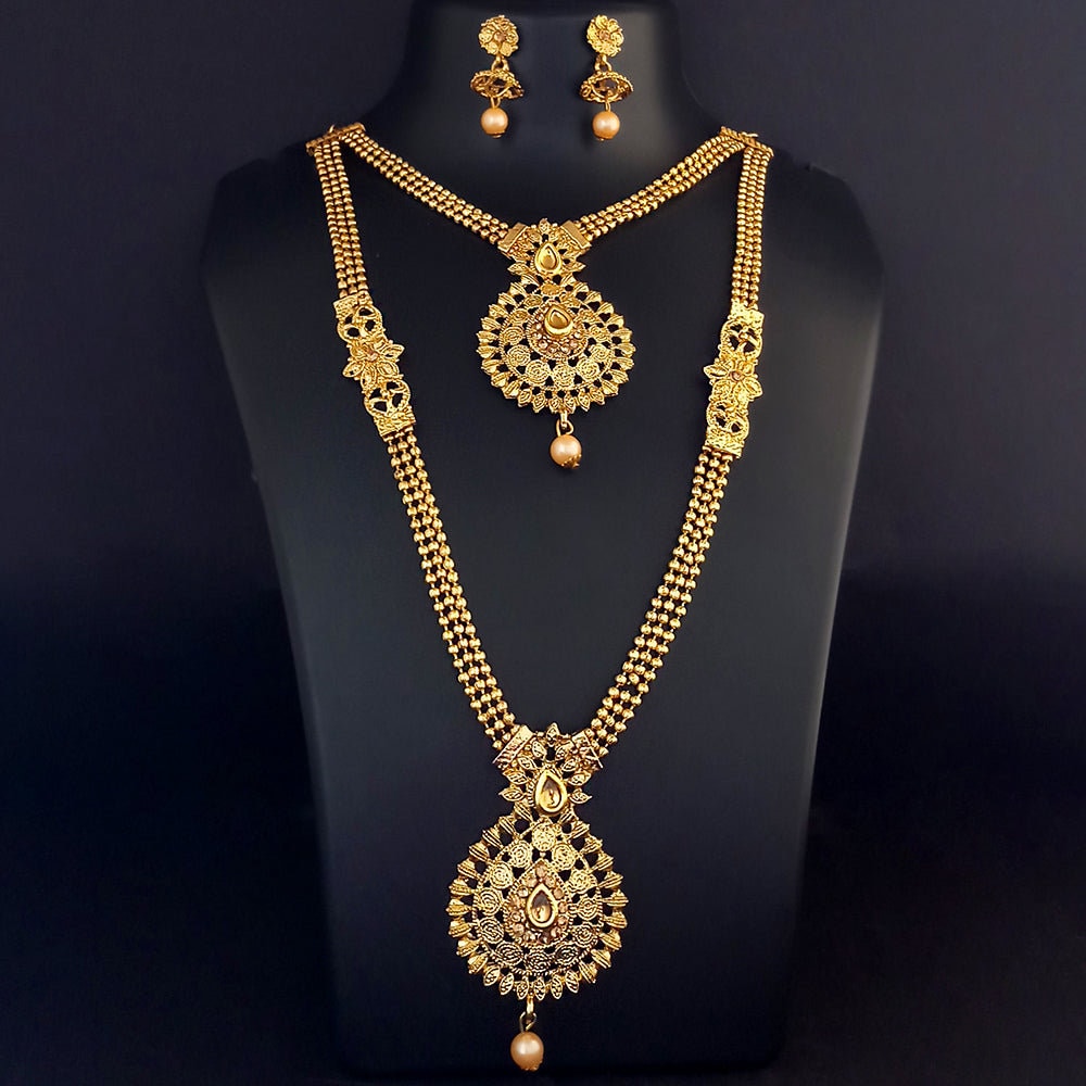 Gold Look Asian Style Long Necklace Wedding Jewellery Set