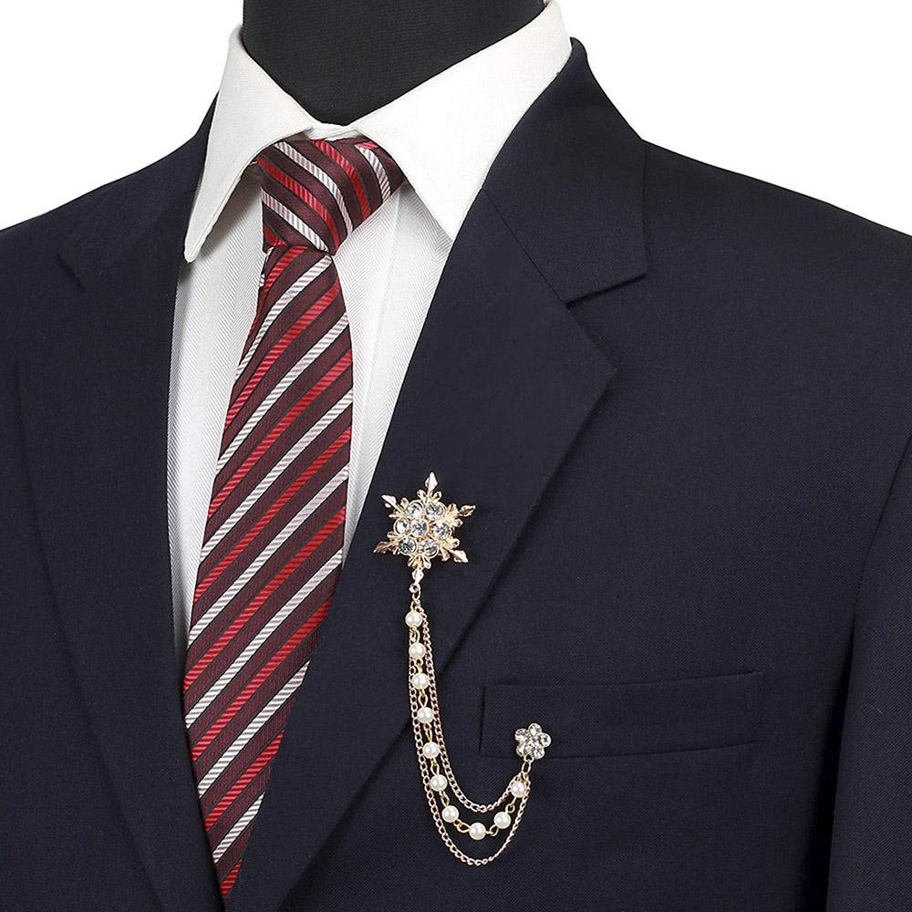 Rose Gold Plated Mens Eye Snowflake Stone Sherwani Coat Brooch