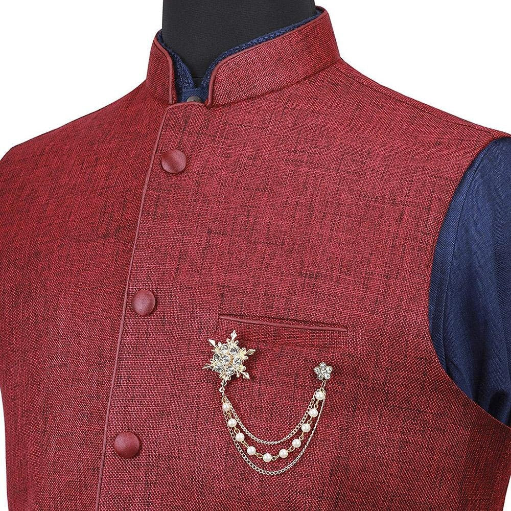 Rose Gold Plated Mens Eye Snowflake Stone Sherwani Coat Brooch