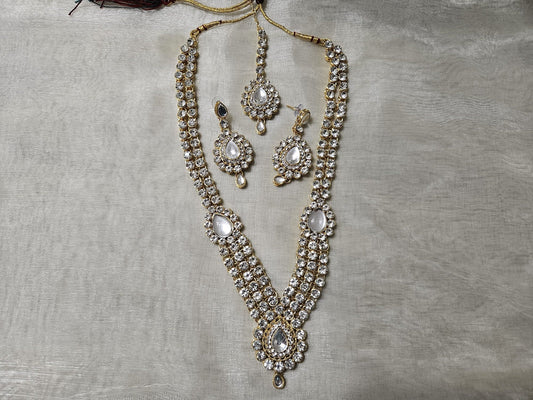 Wedding Jewellery Sets Gold Finish White Stone Long  Necklace Set