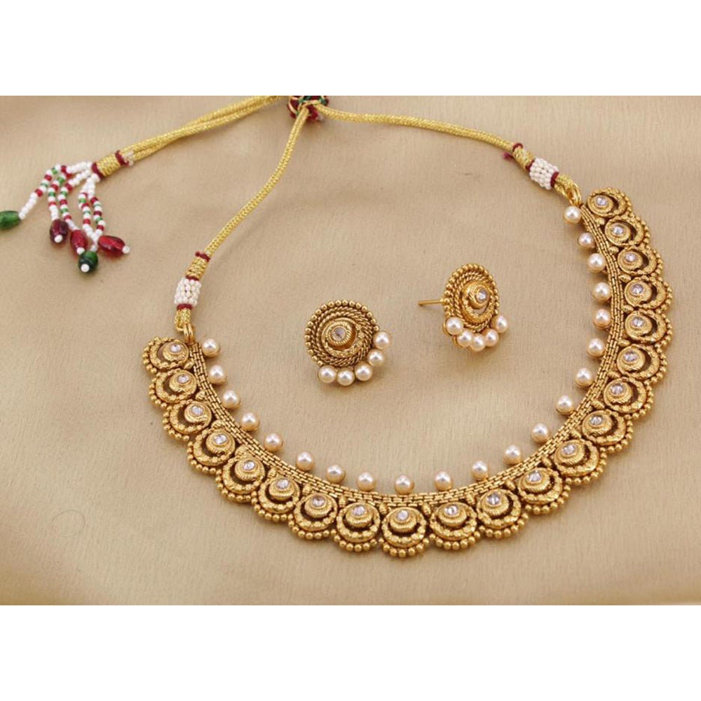 India Art Gold Plated Pota Stone And Pearl Manjoos Necklace Set