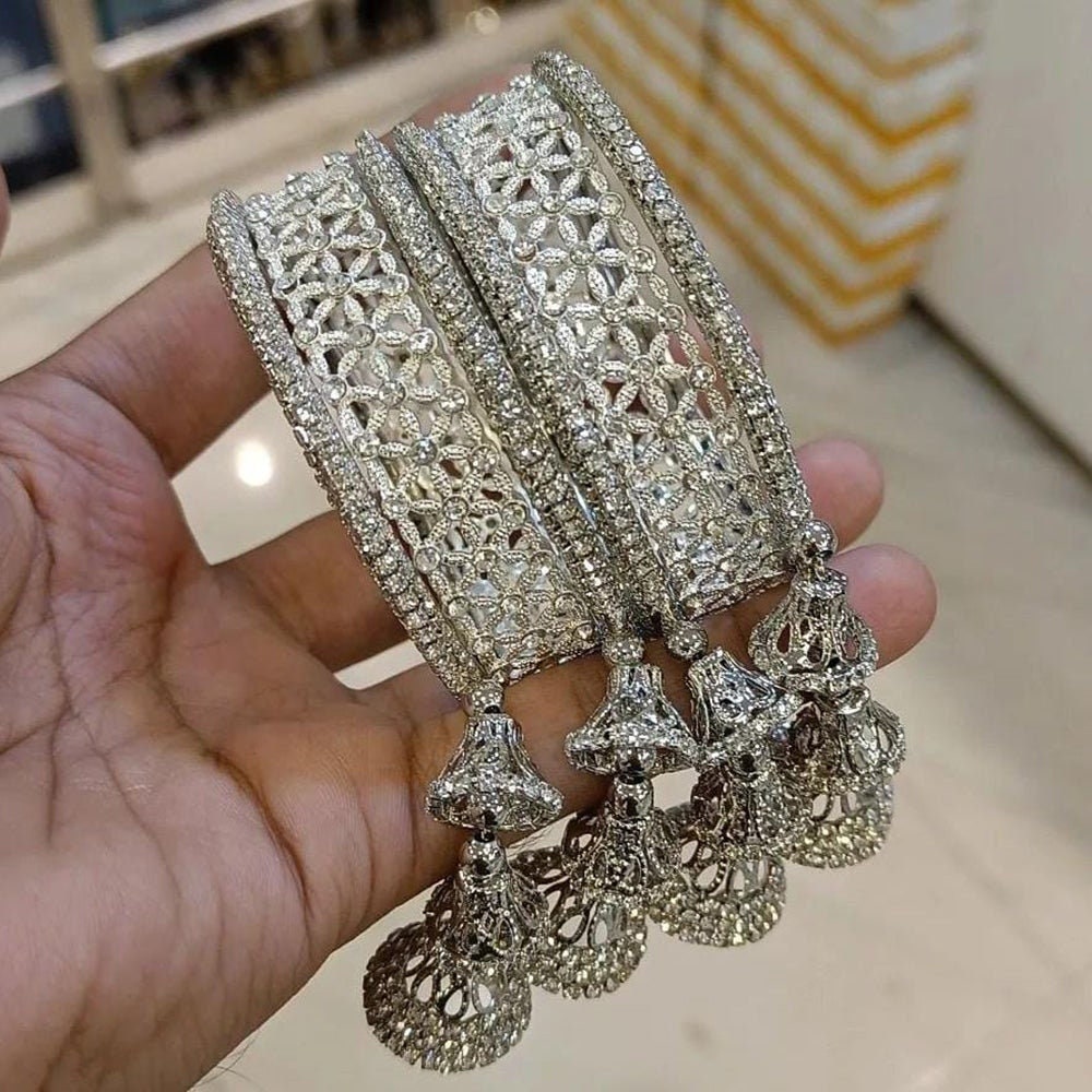 Asian Bollywood Style Gold and Silver Plated Stones Bangle Set