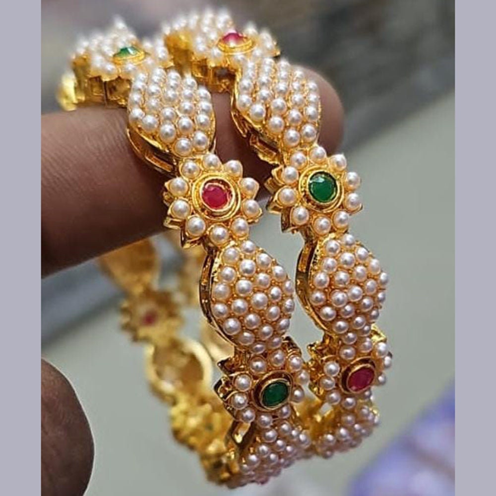 Asian Desi Style Jewellery Gold Plated Pearls Multi Stone Bangles