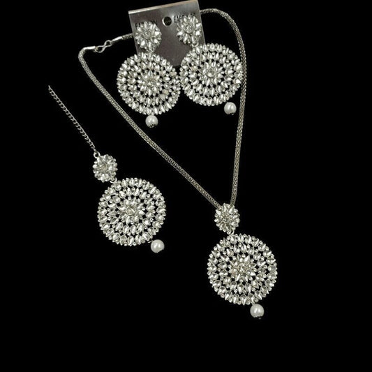 Silver Plated Pendant Set Jewellery Sets With Earrings Tikka