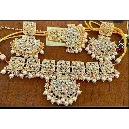 Kundan Style Pearls Stones Indian Wedding Jewellery Set