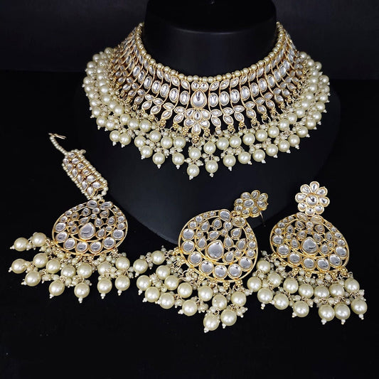 Gold Plated Crystal Stone Pearls Bridal Jewellery Set