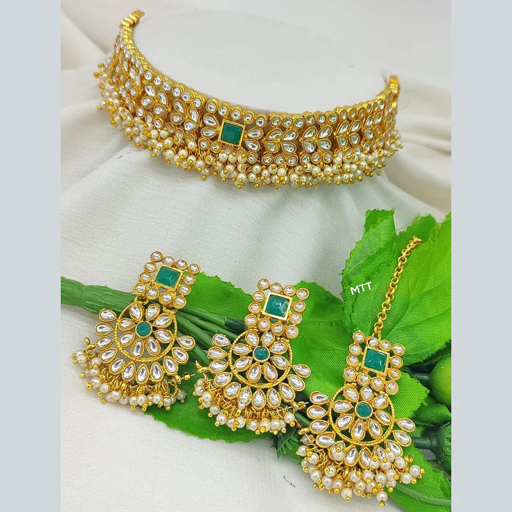 Asian Jewellery Gold and silver Plated Pearls Gajra Choker Necklace Set