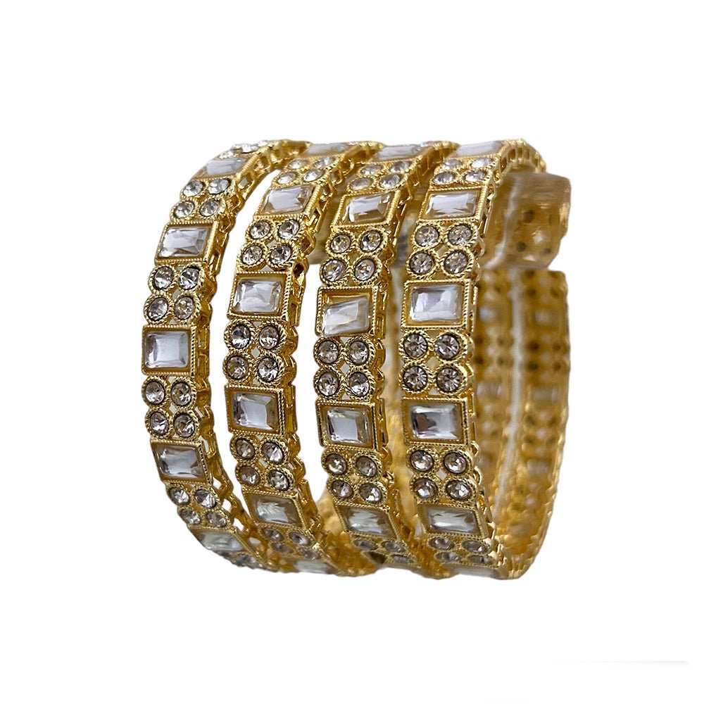 Gold Plated Polki Kundan Stone  4 Bangles Fancy Bangles