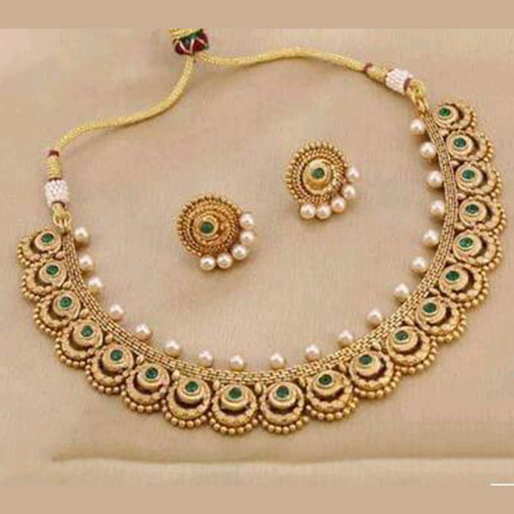 India Art Gold Plated Pota Stone And Pearl Manjoos Necklace Set