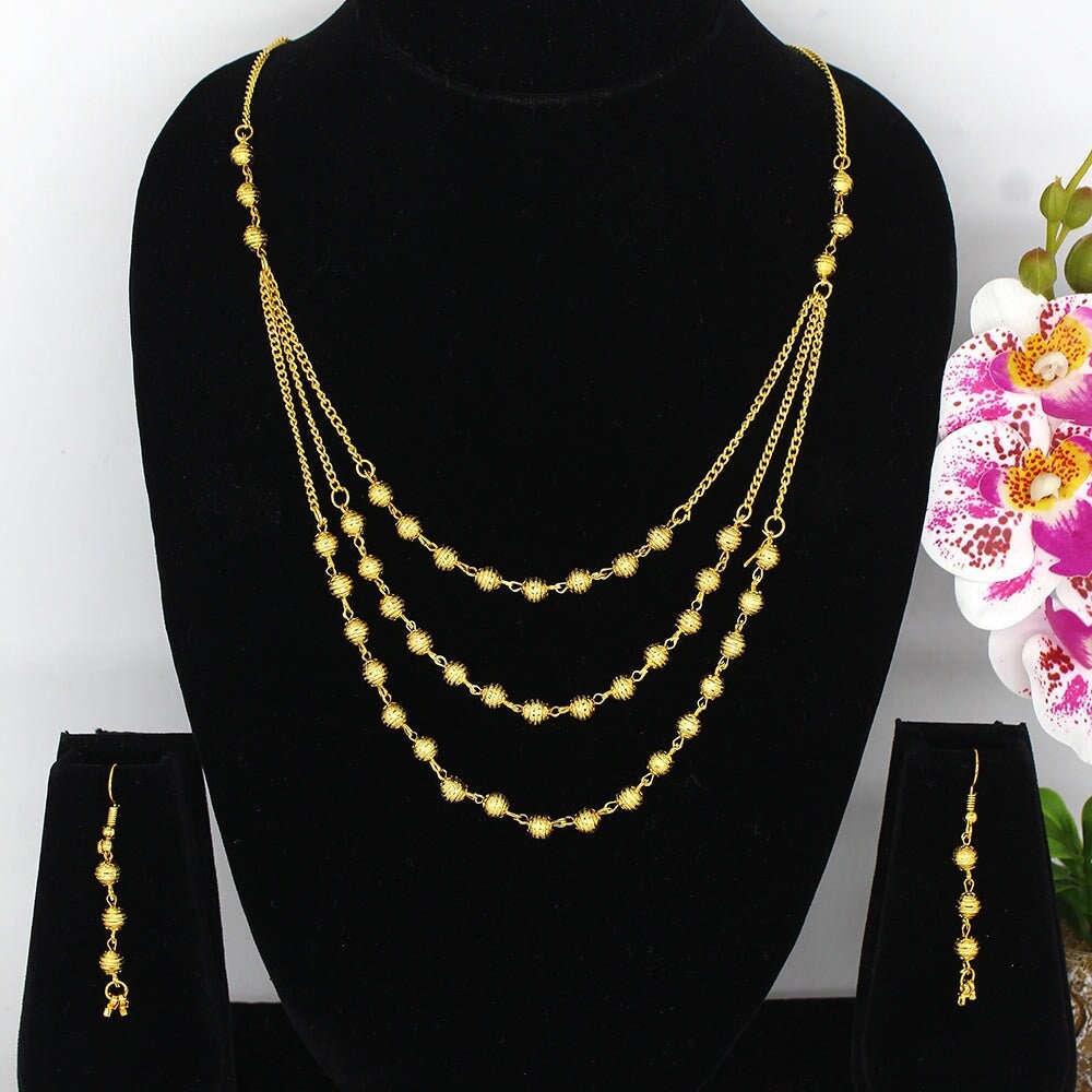 Gold look Indian Asian Pakistani Style Layers Necklace Jewellery Set