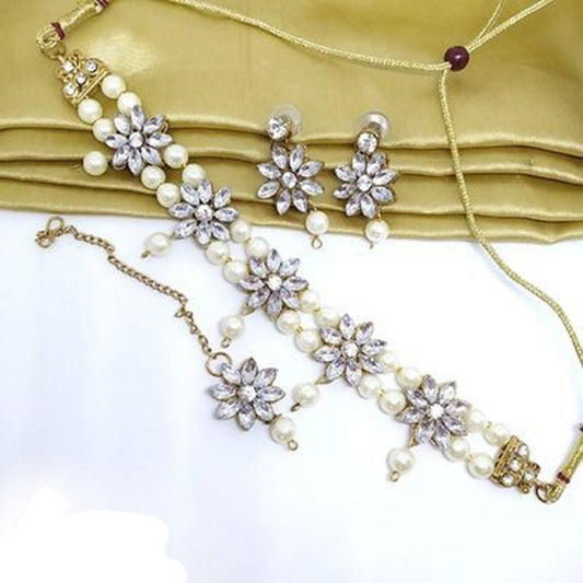 Asian Style Pearls Stones Choker Necklace Full Set