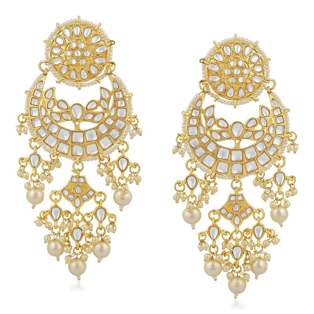 Gold Plated Designer Kundan Chandbali Long Dangler Earrings