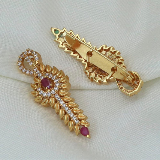 1 X Diksha Collection Gold Plated Austrian Stone Hijab & Saree Pin Brooch