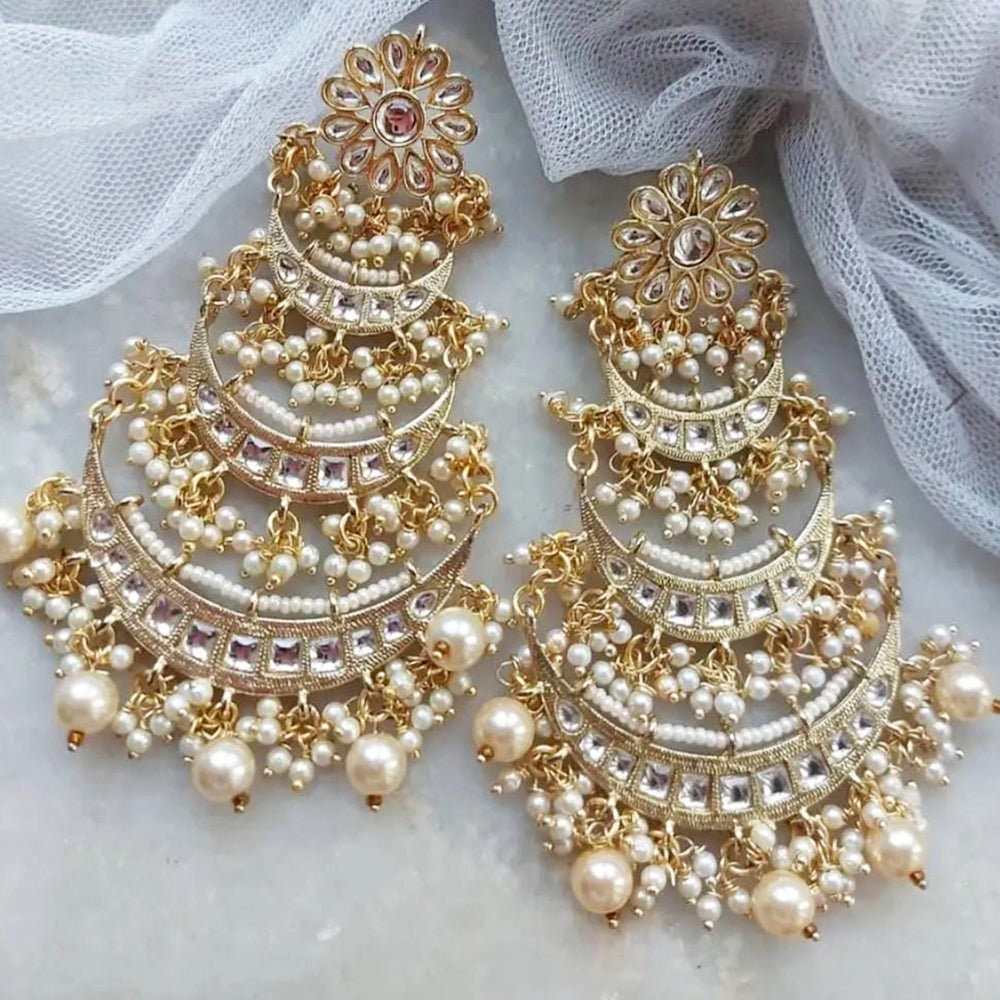 Bollywood Style Gold Finish Kundan & Pearl Dangler Earrings