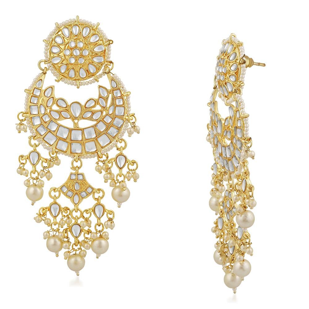 Gold Plated Designer Kundan Chandbali Long Dangler Earrings